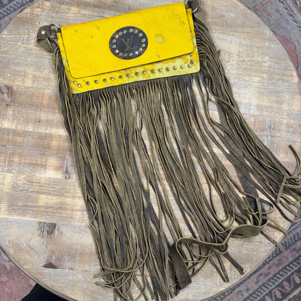 Yellow Fringe Wristlet with Stud Accents